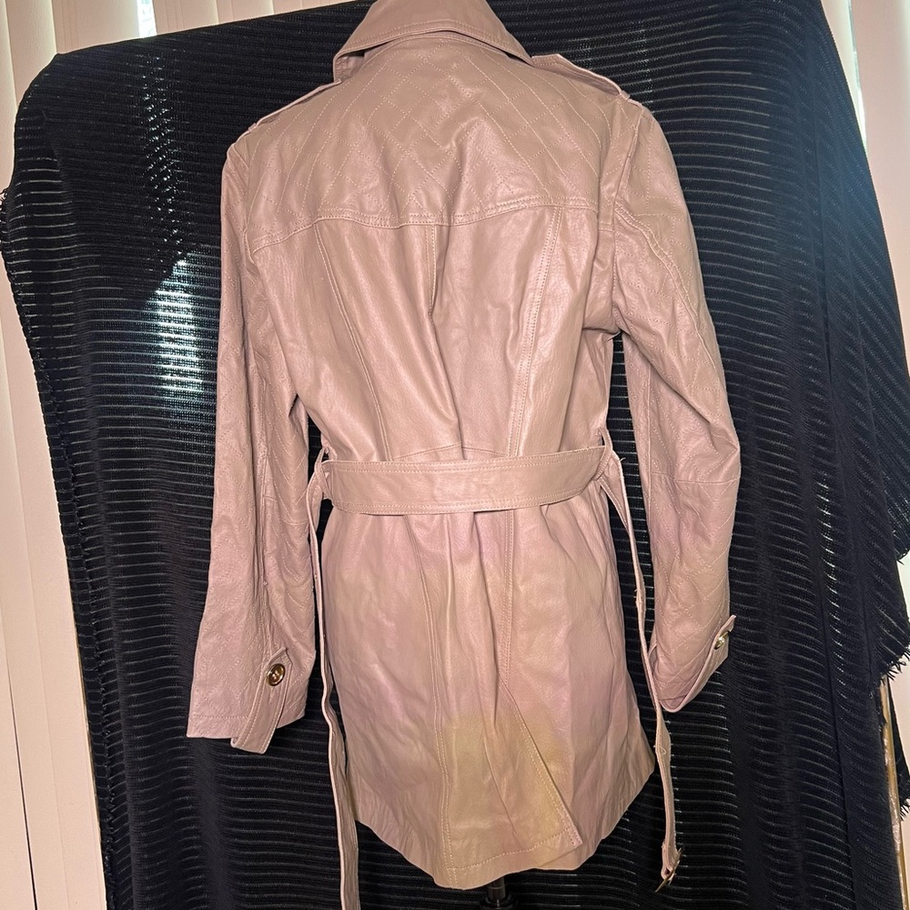 Iman Quilted Leather Double Breasted Trench Coat - tan, slim L - Picture 2 of 7